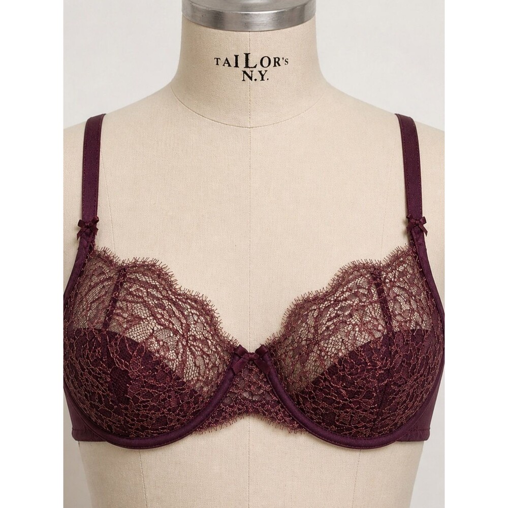 Victoria’s Secret Dream Angels 36D Burgundy Lace Bra Demi Lined Sexy